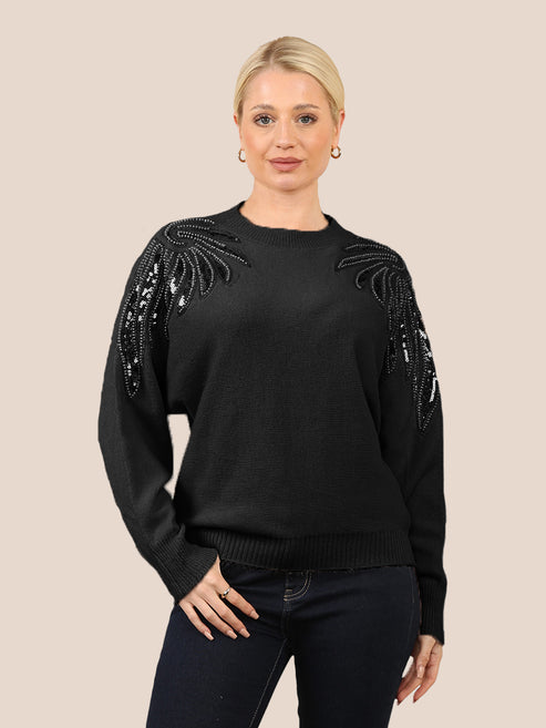 Embellished Shoulder Detail Knit Jumper