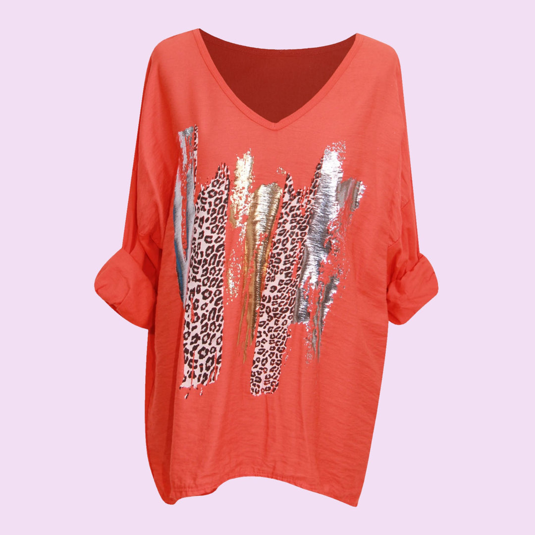 Leopard Splash V-Neck Top