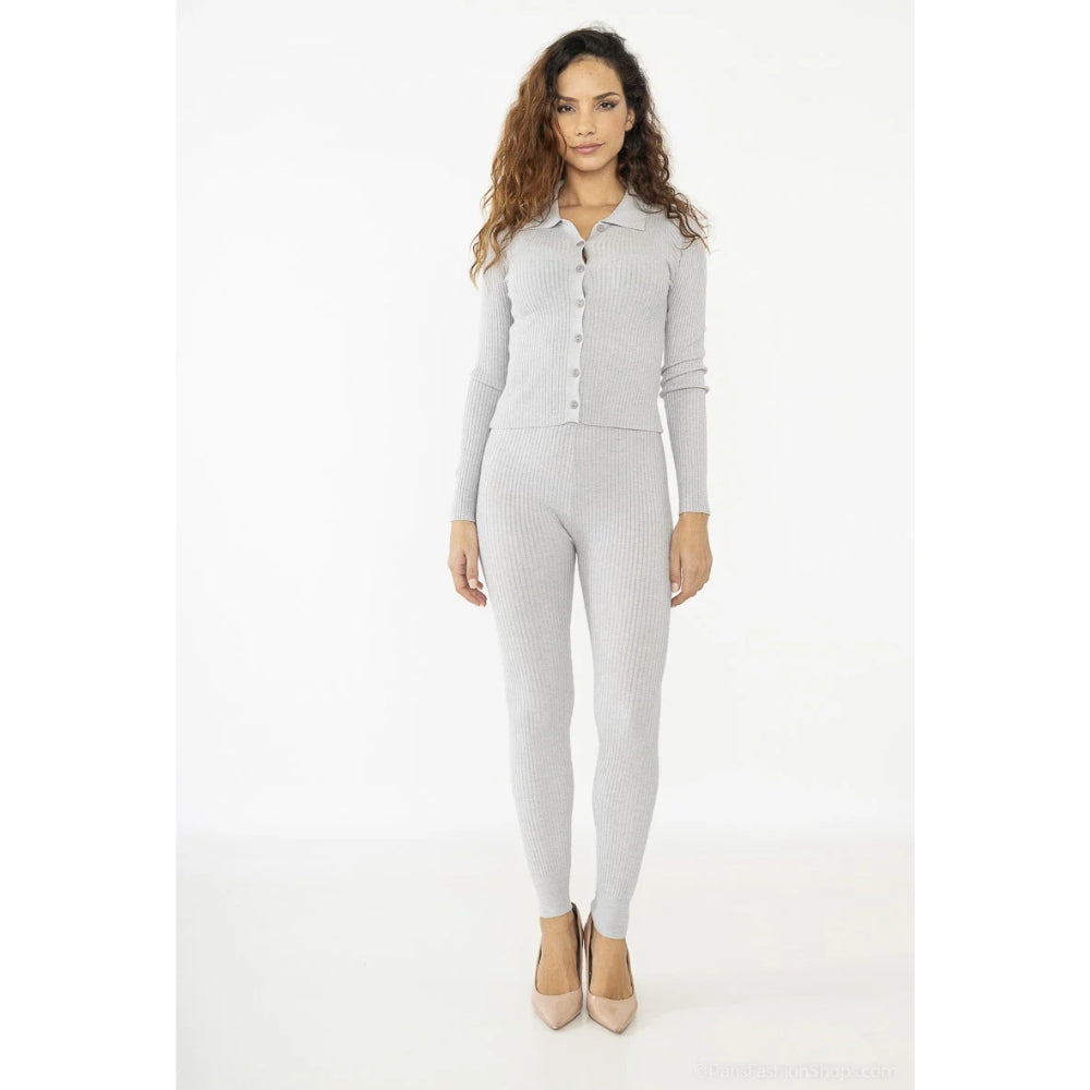 Ribbed knit set top button closure leggings