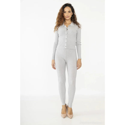 Ribbed knit set top button closure leggings