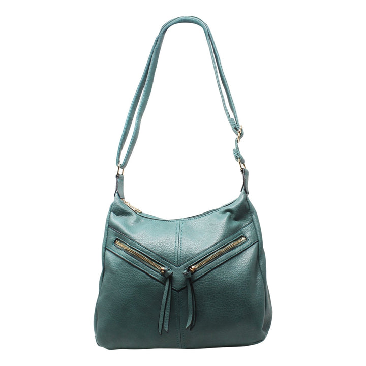 PU Crossbody with Double Front Diagonal Zippers