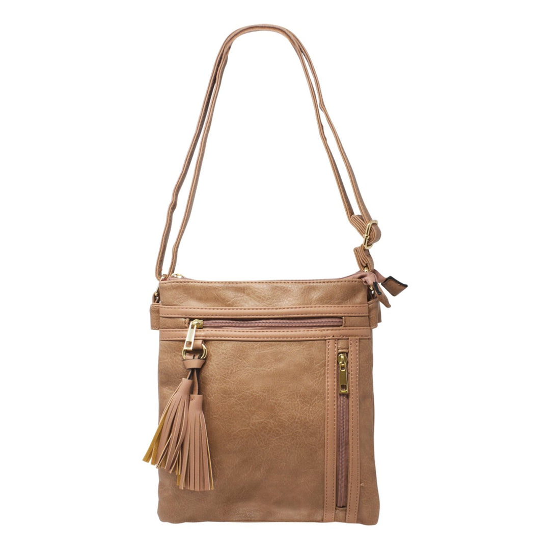 Crossbody Bag with Tassel Zipper Pocket