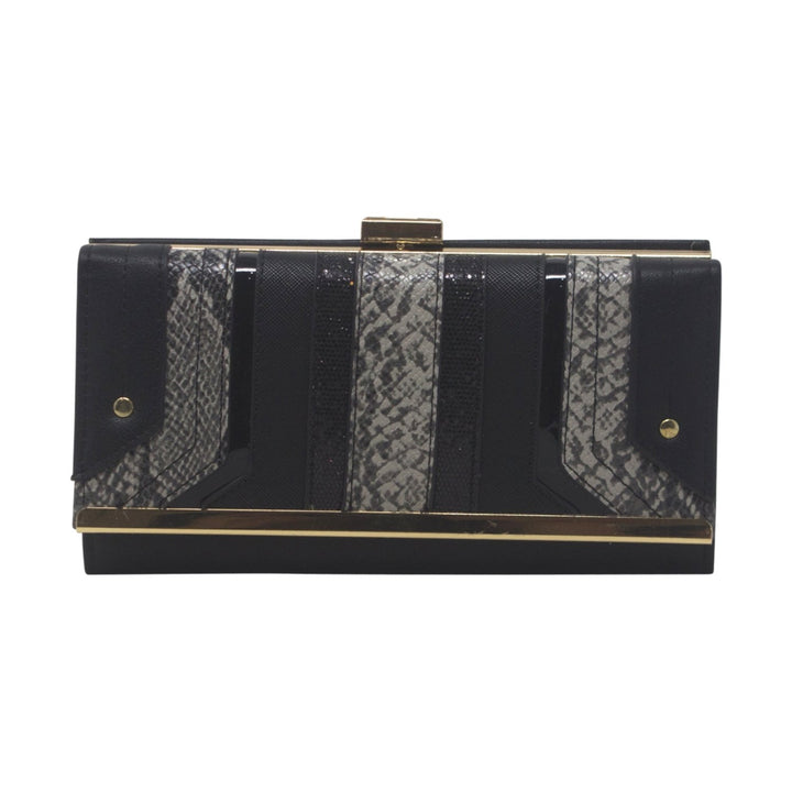 Faux Leather Stripes Clutch Purse