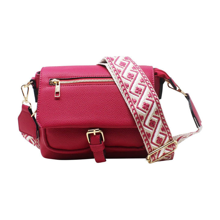 Flap-Over Buckle Crossbody with Canvas Strap