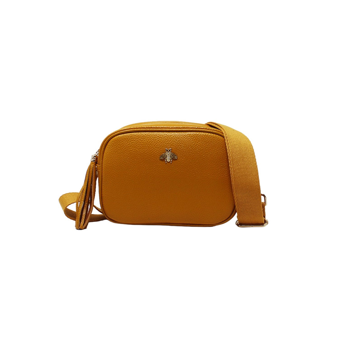 Simple Crossbody Leather Bag With Bee Decor