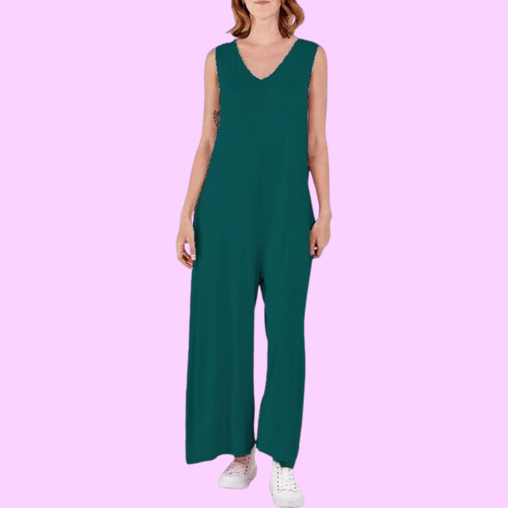 Sleeveless Plain V-neck Jumpsuit