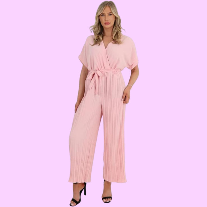 Italian Pleated Belted Wrap Over Jumpsuits