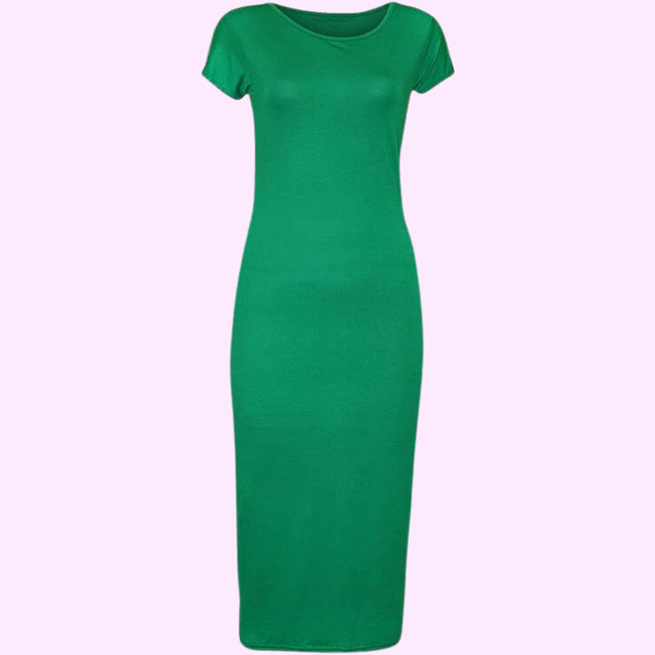 Short Sleeve Scoop Neck Midi Dress