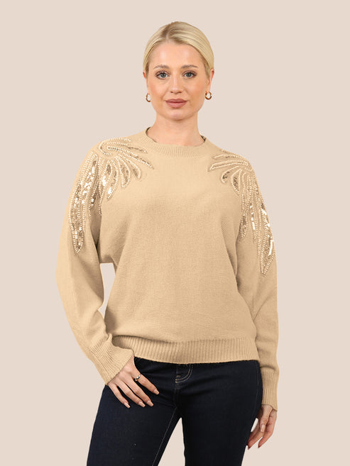 Embellished Shoulder Detail Knit Jumper