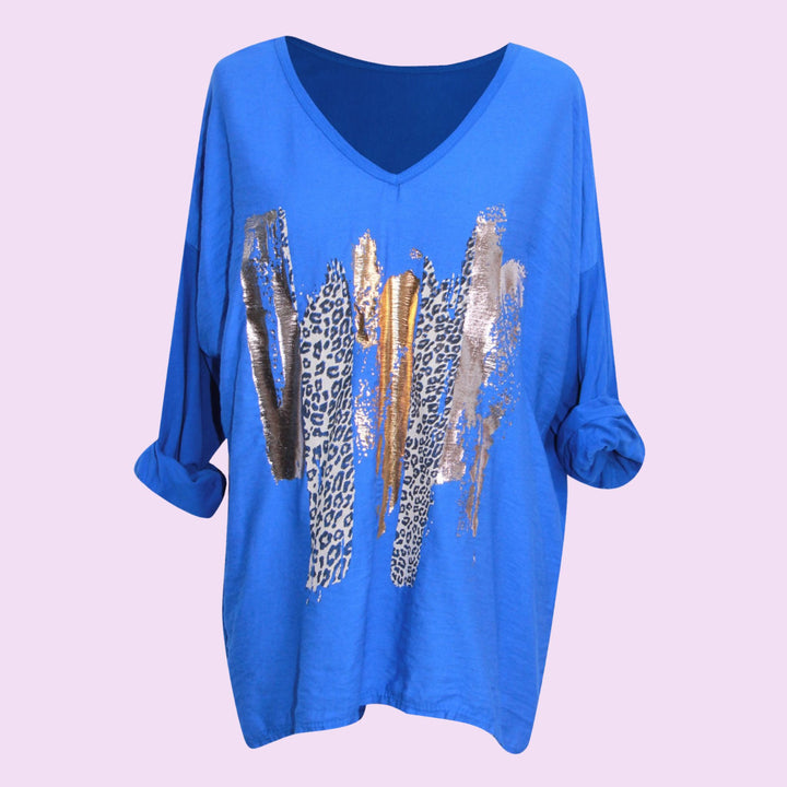 Leopard Splash V-Neck Top