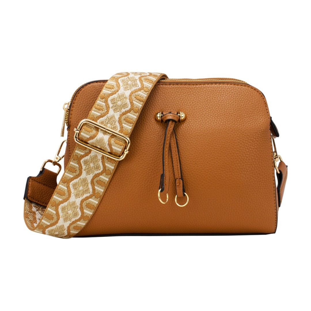 Triple Zipped Crossbody with Colourful Strap