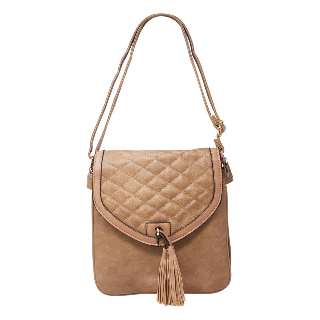 Quilted Front Flap Tassel Crossbody