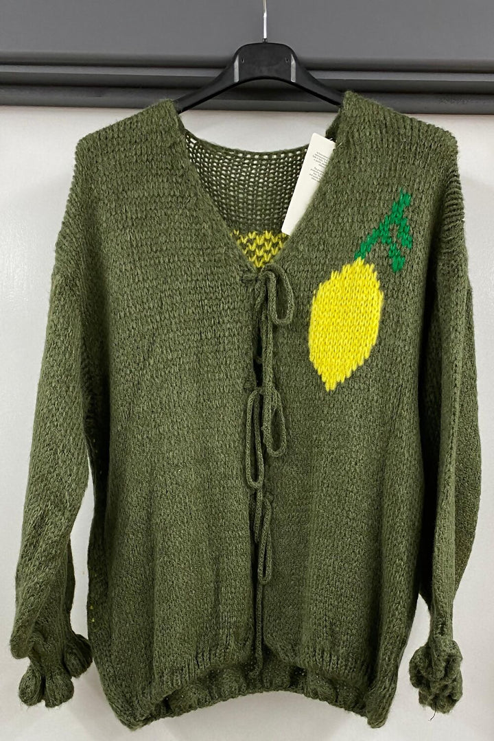 Limon Cello Slogan Bow Cardigan