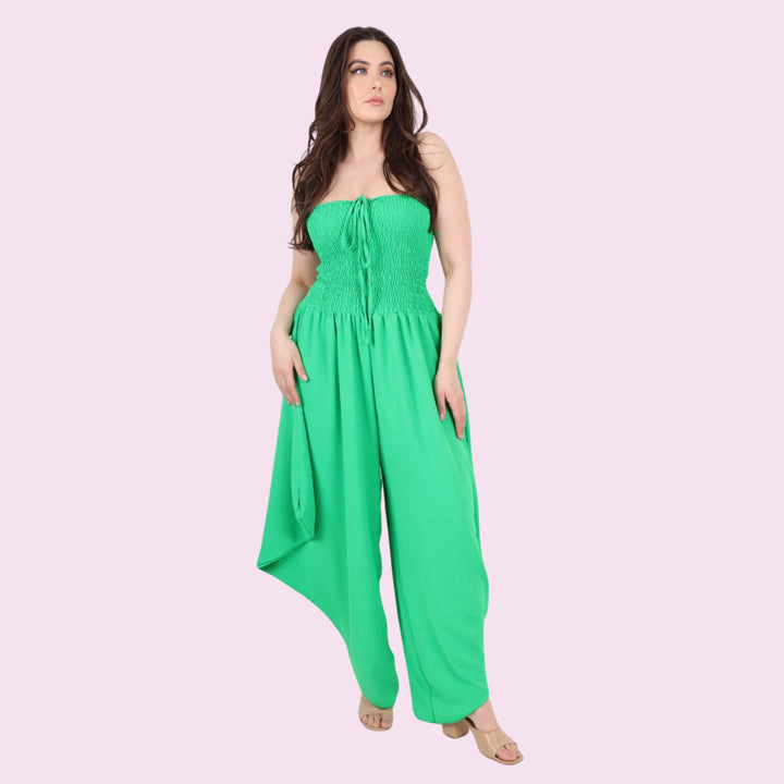 italian Shirred Elasticated Halter Neck Jumpsuit