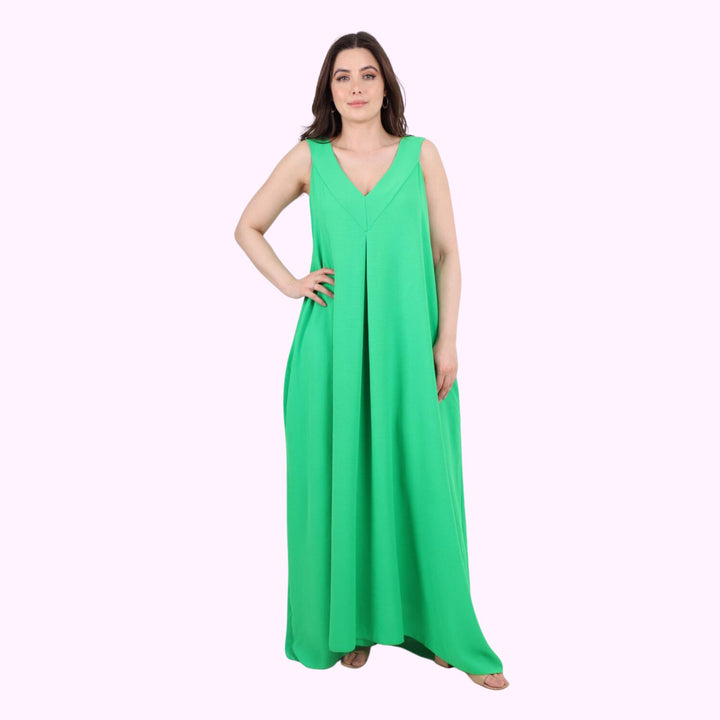 Sleeveless V-Neck Sides Pockets Maxi Dress