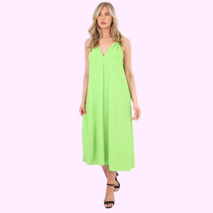 Italian Ruched Strap Vest  Midi Dress