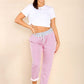 Italian Thin Stripes Print Drawstring Cotton Joggers