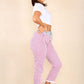 Italian Thin Stripes Print Drawstring Cotton Joggers