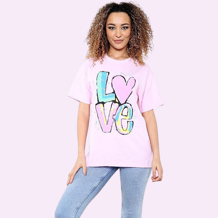 Love Print T-Shirt Top Oversized