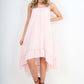Italian Lace Neckline Dipped Hem Dress