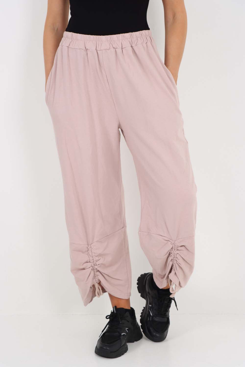 Italian Drawstring Hem Cotton Trousers With Side Pockets