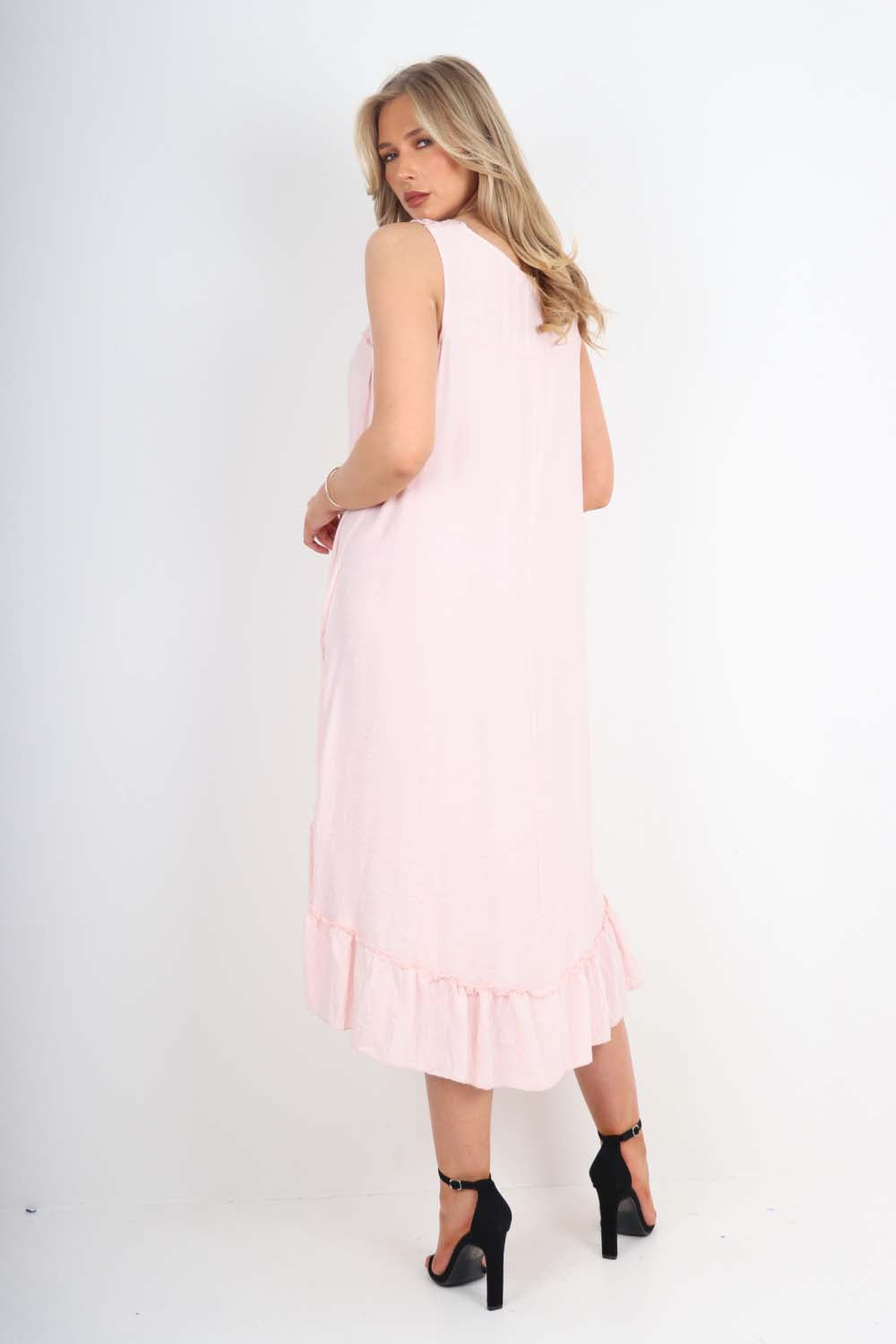 Italian Lace Neckline Dipped Hem Dress