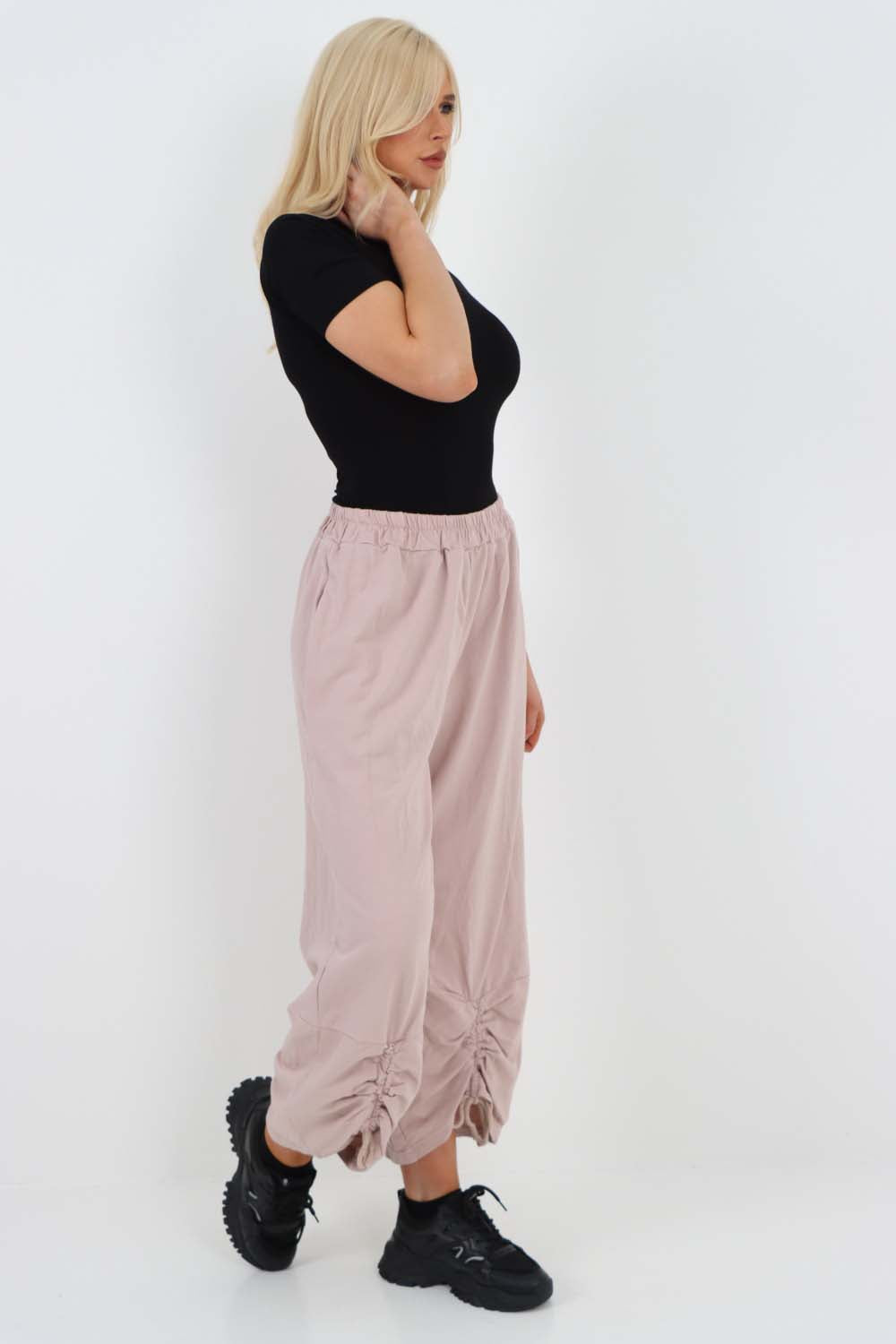 Italian Drawstring Hem Cotton Trousers With Side Pockets