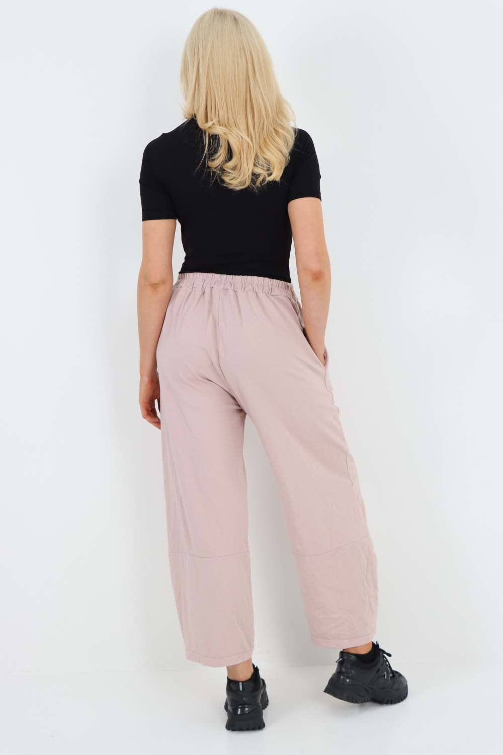 Italian Drawstring Hem Cotton Trousers With Side Pockets