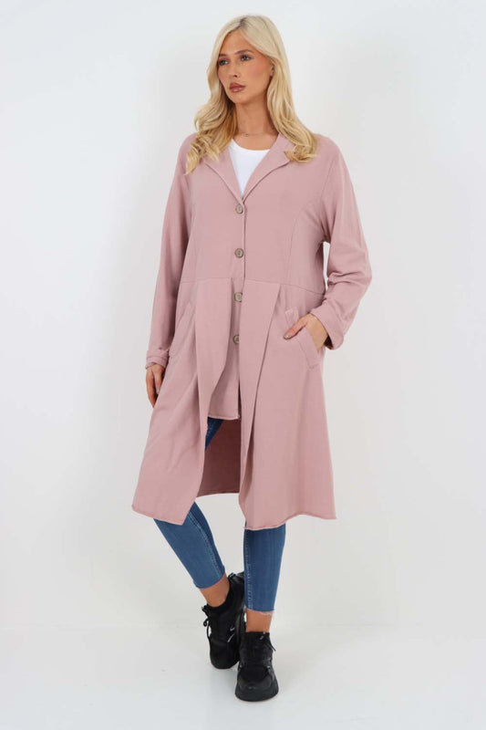 Italian Front Button Fastening Longline Cotton Cardigan