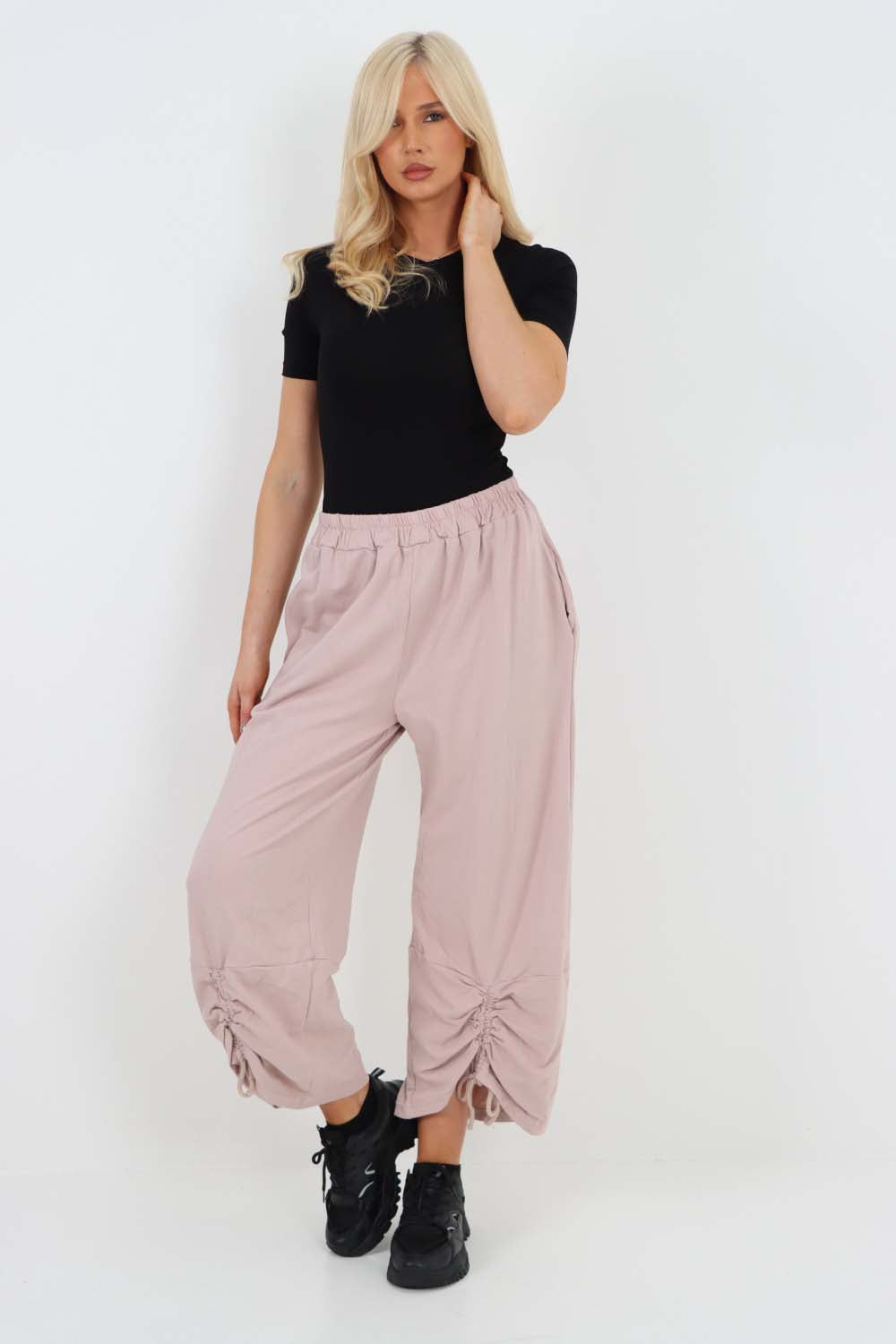Italian Drawstring Hem Cotton Trousers With Side Pockets
