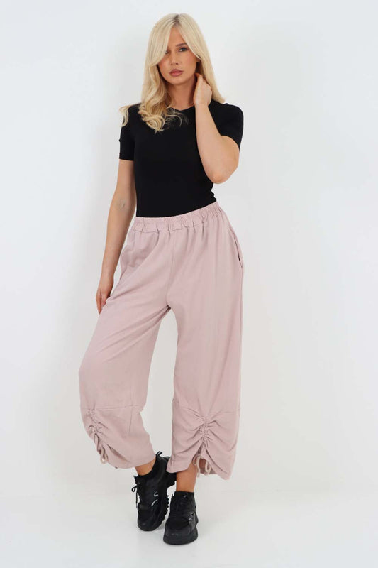 Italian Drawstring Hem Cotton Trousers With Side Pockets