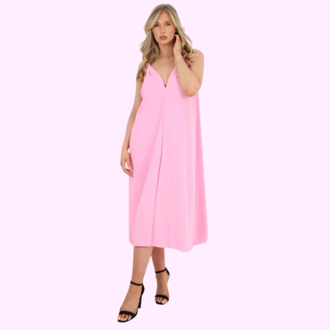 Italian Ruched Strap Vest  Midi Dress