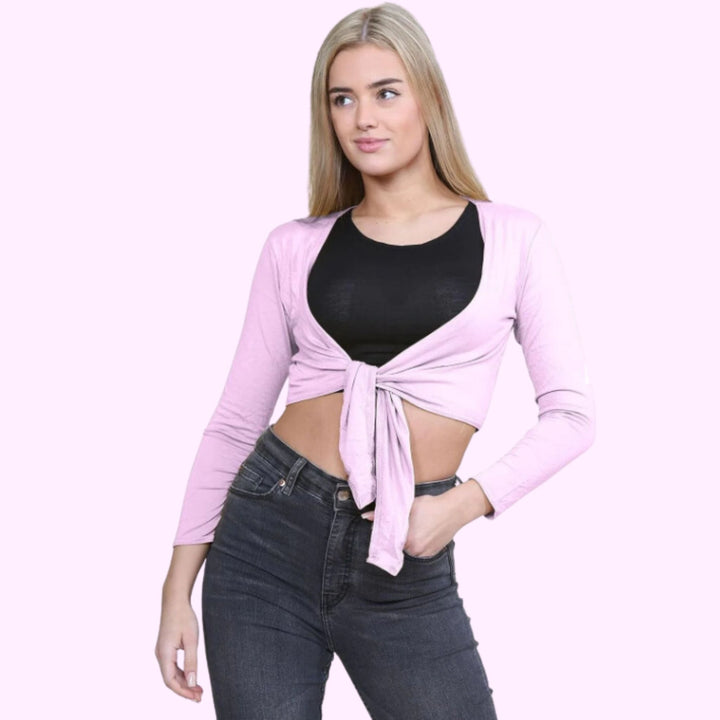 Long Sleeve Front Tie Crop Shrug