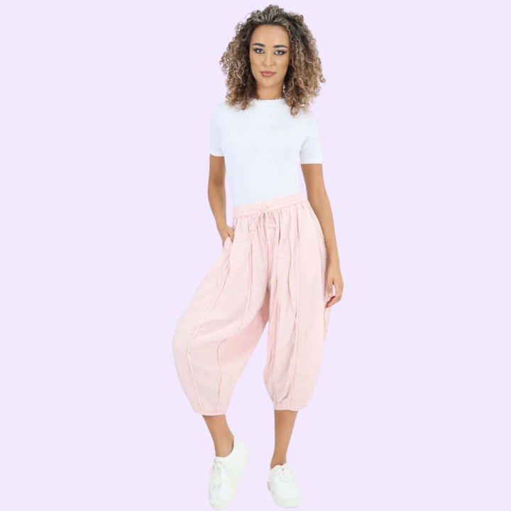 Italian Panelled 3/4 Length Linen Joggers