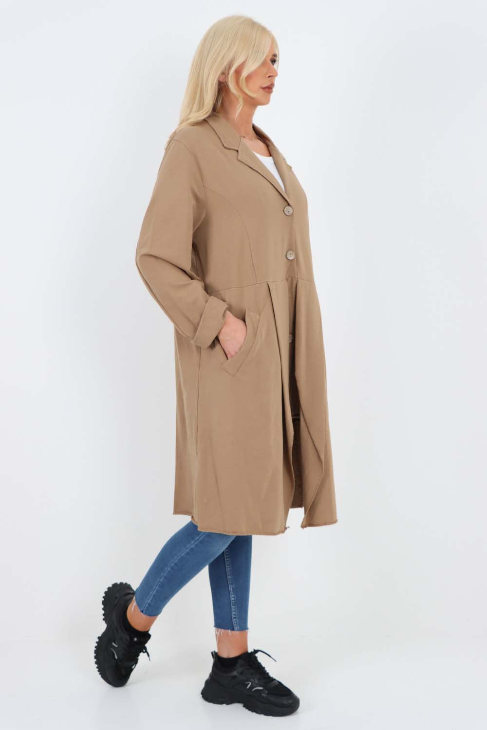 Italian Front Button Fastening Longline Cotton Cardigan