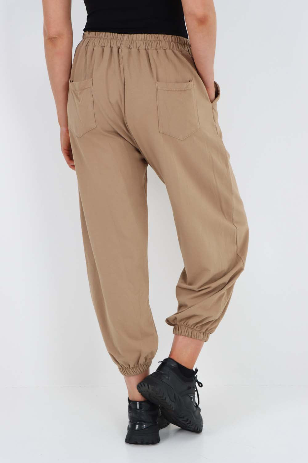 Italian Ruched Hem Cotton Trousers With Side Pockets