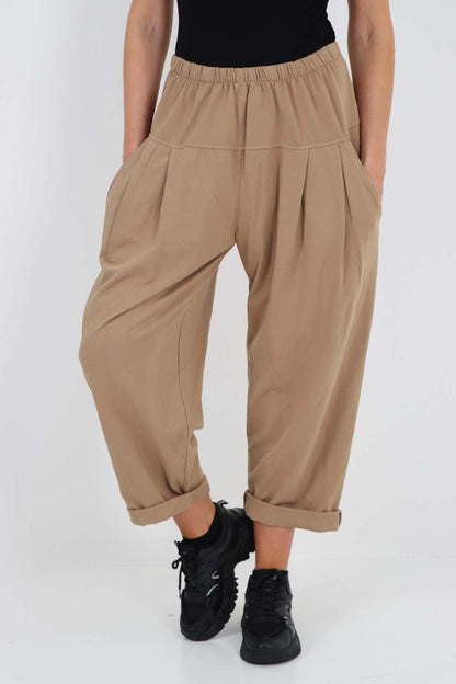 Italian Pleated Cotton Trousers With Side Pockets