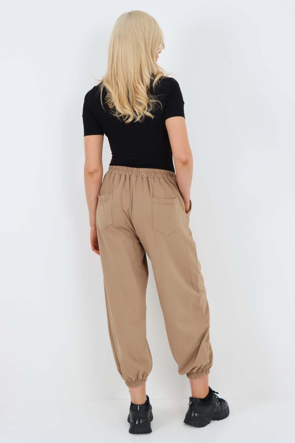 Italian Ruched Hem Cotton Trousers With Side Pockets