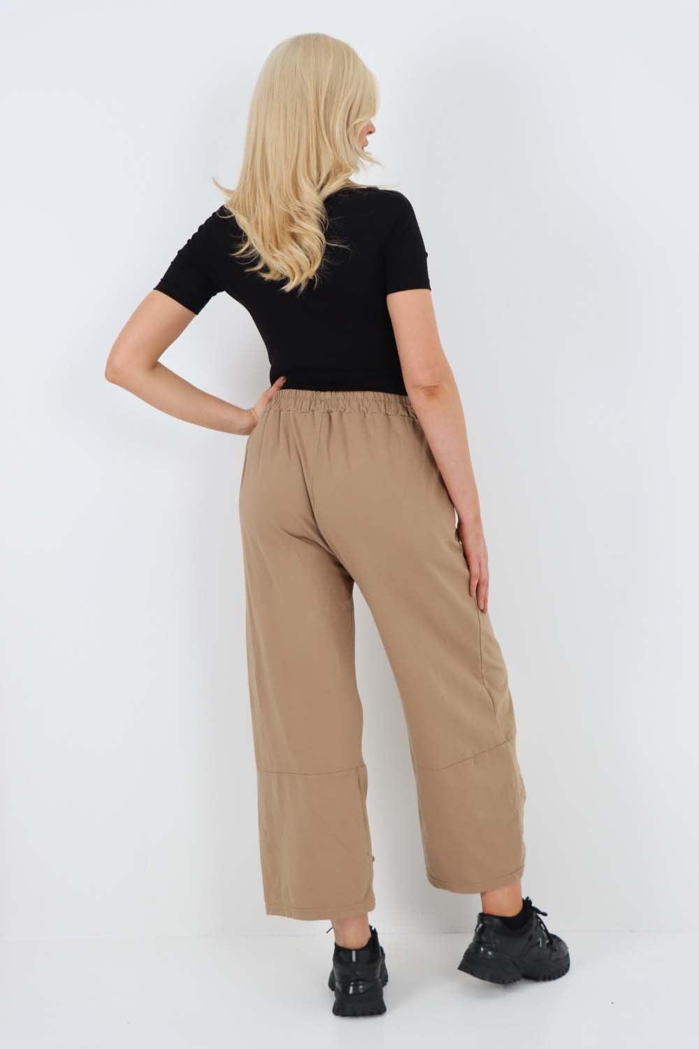 Italian Drawstring Hem Cotton Trousers With Side Pockets
