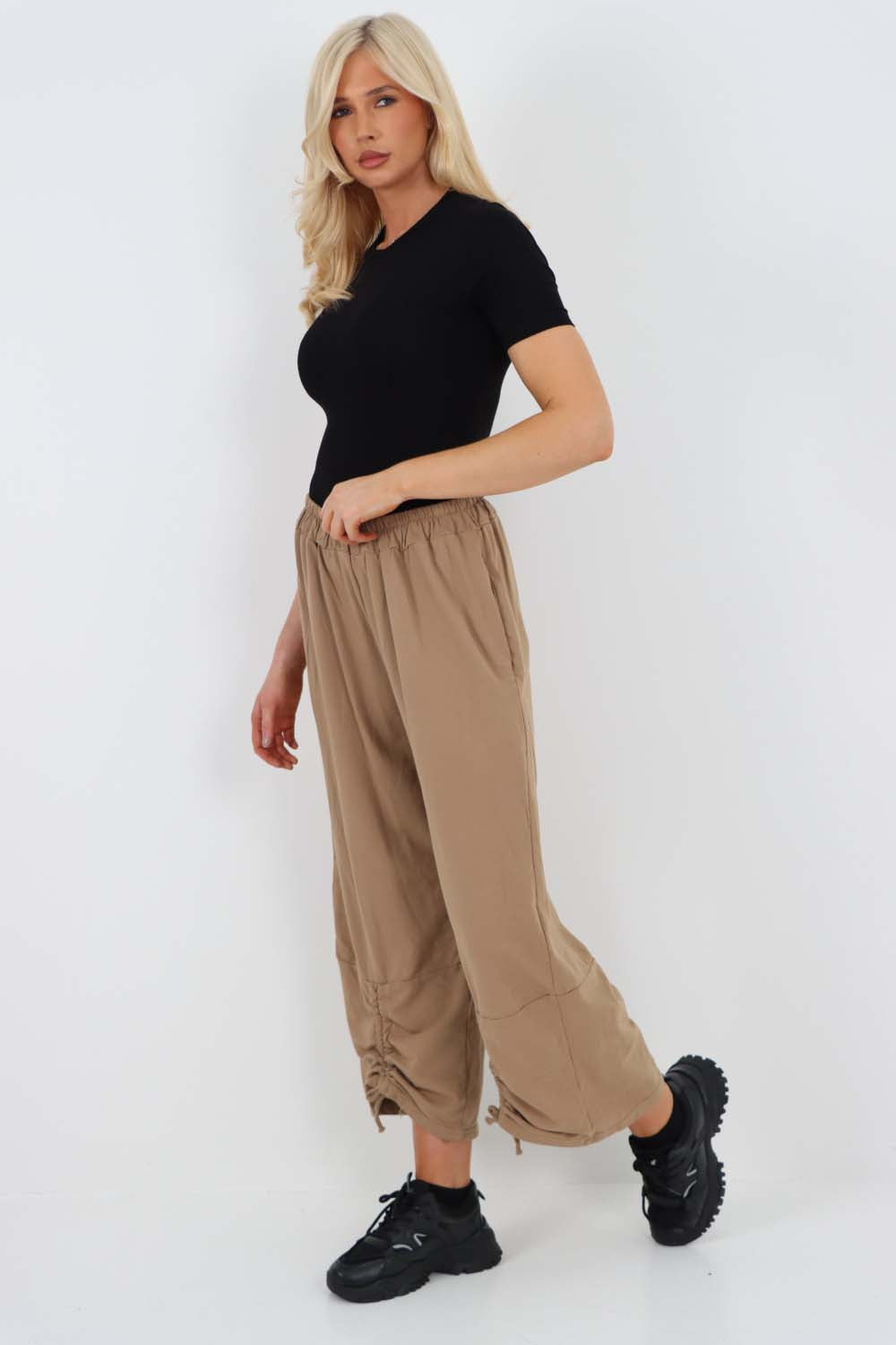 Italian Drawstring Hem Cotton Trousers With Side Pockets
