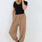 Italian Ruched Hem Cotton Trousers With Side Pockets