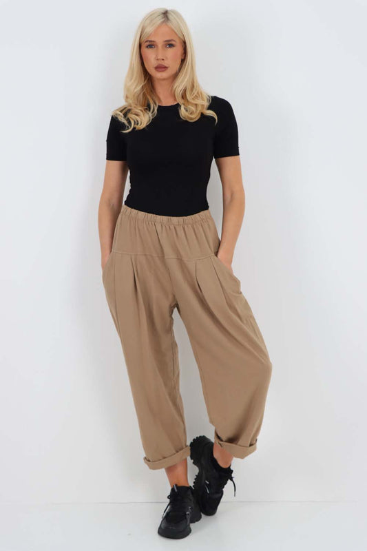 Italian Pleated Cotton Trousers With Side Pockets