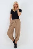 Italian Ruched Hem Cotton Trousers With Side Pockets