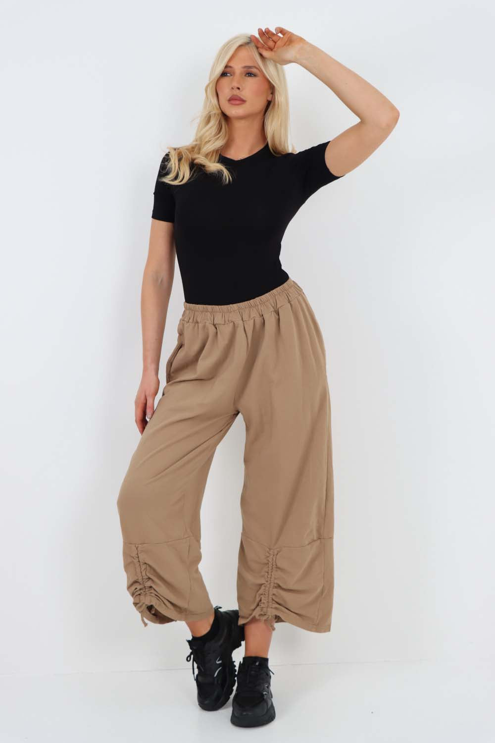Italian Drawstring Hem Cotton Trousers With Side Pockets