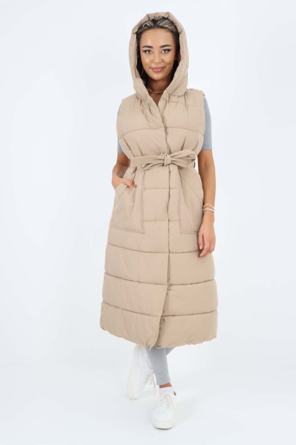 Italian Belted Hooded Long Gilet