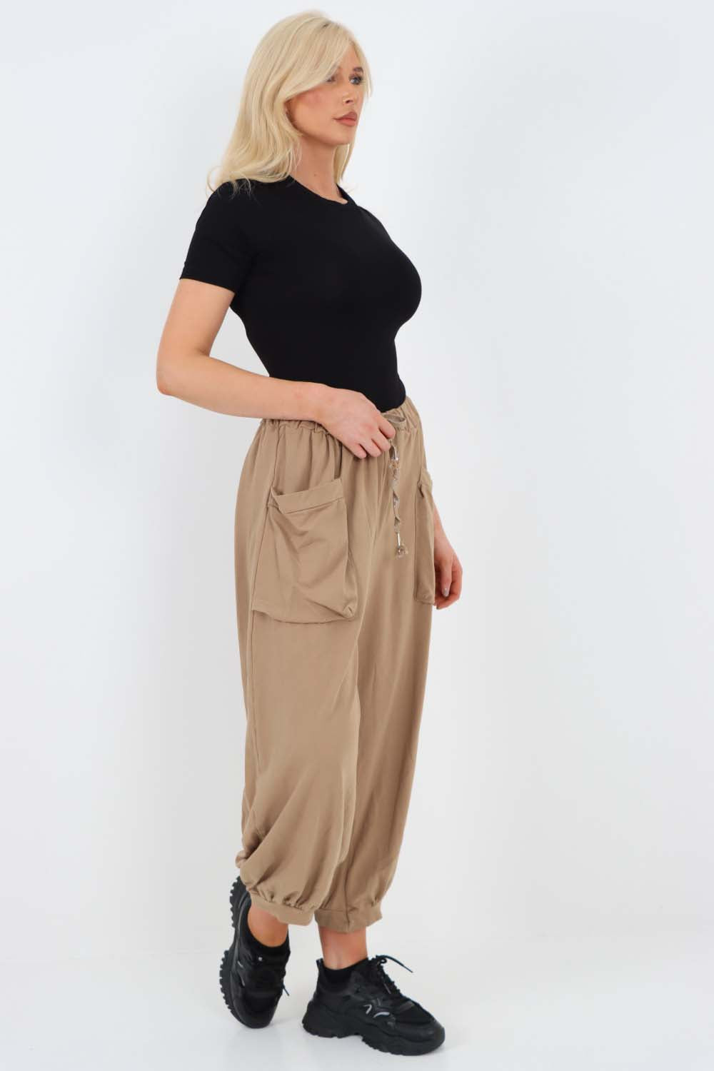 Italian Drawstring Cotton Harem Trousers With Side Pockets