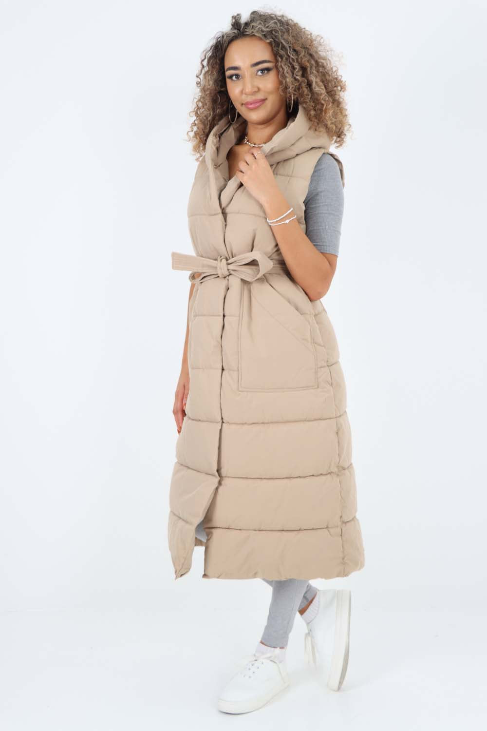 Italian Belted Hooded Long Gilet