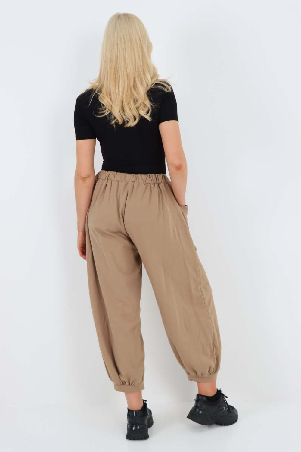 Italian Drawstring Cotton Harem Trousers With Side Pockets