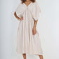 Italian Drawestring Front Flared Linen Dress