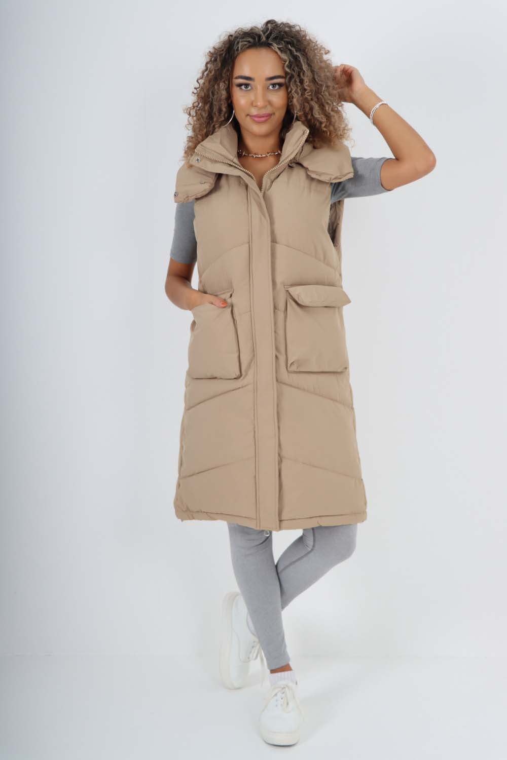 Italian Padded Pockets Hooded Long Gilet